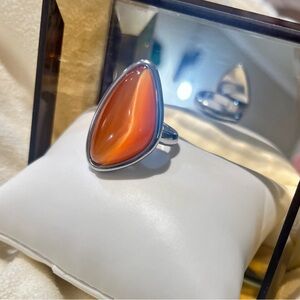 Elegant Silver and Orange Gemstone Ring